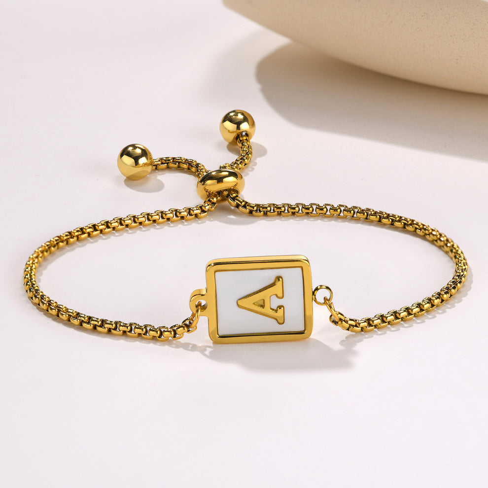 Stainless Steel English Letter Square Gold Bracelet Adjustable 
