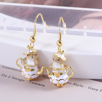 Mouse In a Teapot Hook Dangle Earrings by Enchanted Bounding™