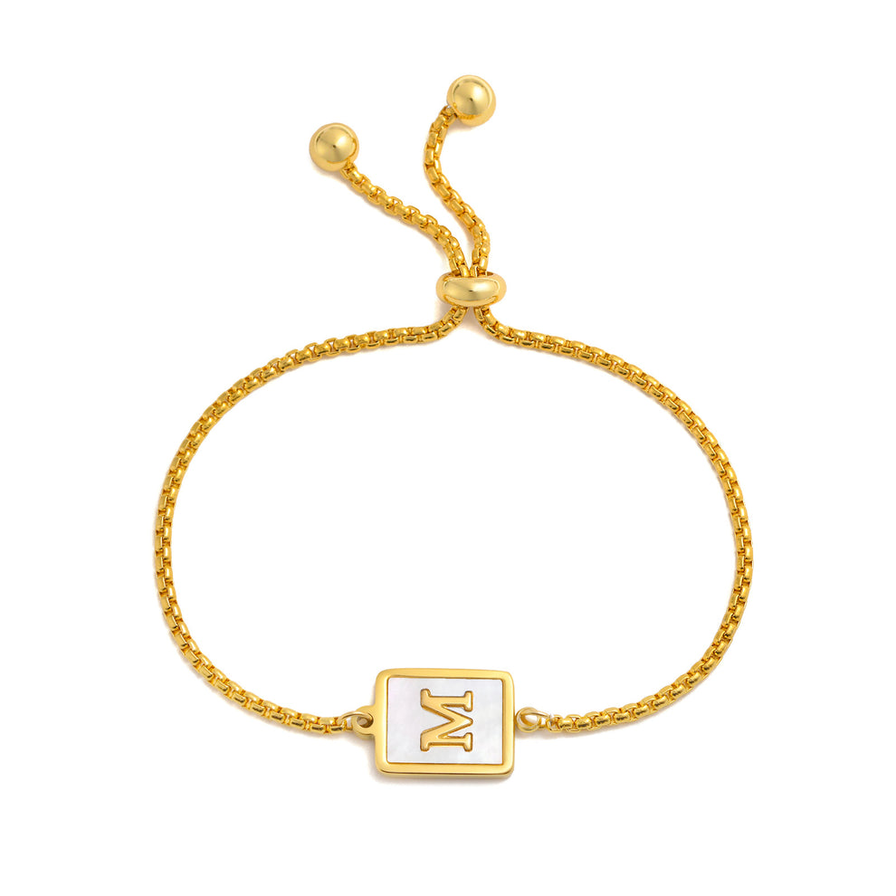 Stainless Steel English Letter Square Gold Bracelet Adjustable 
