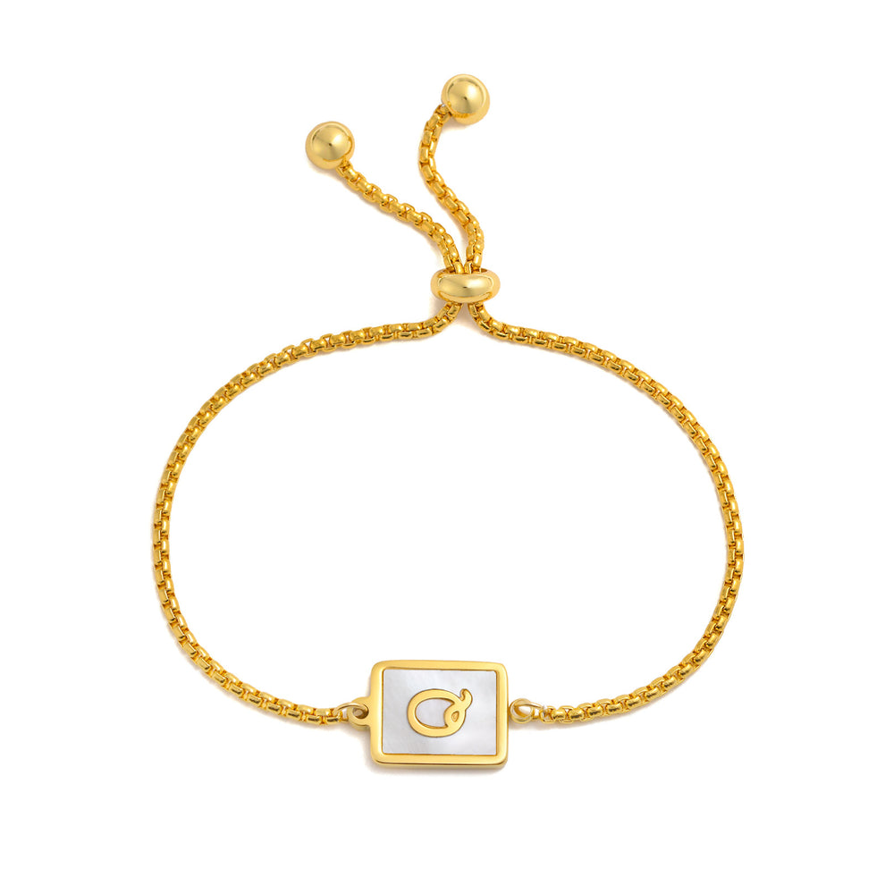 Stainless Steel English Letter Square Gold Bracelet Adjustable 