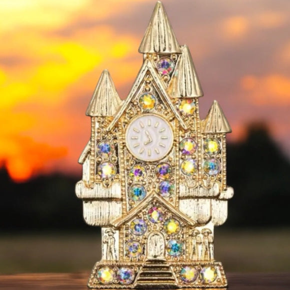 Cinderella's Iridescent Rhinestone Clock Tower Brooch by Enchanted Bounding™