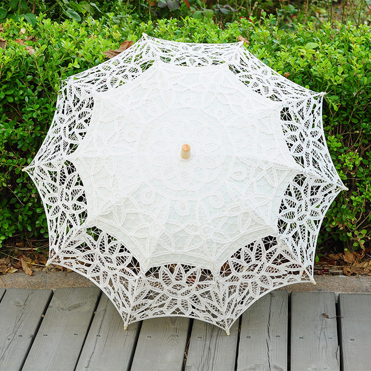 Costume Accessory Embroidered Crocheted Sun Umbrella Wooden Handle by Enchanted Bounding™ 