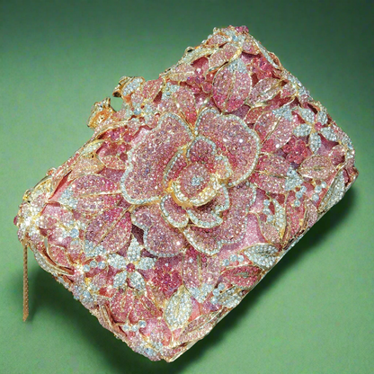 Pink Rose Crystal Inlay Clutch Handbag - Enchanted Bounding™