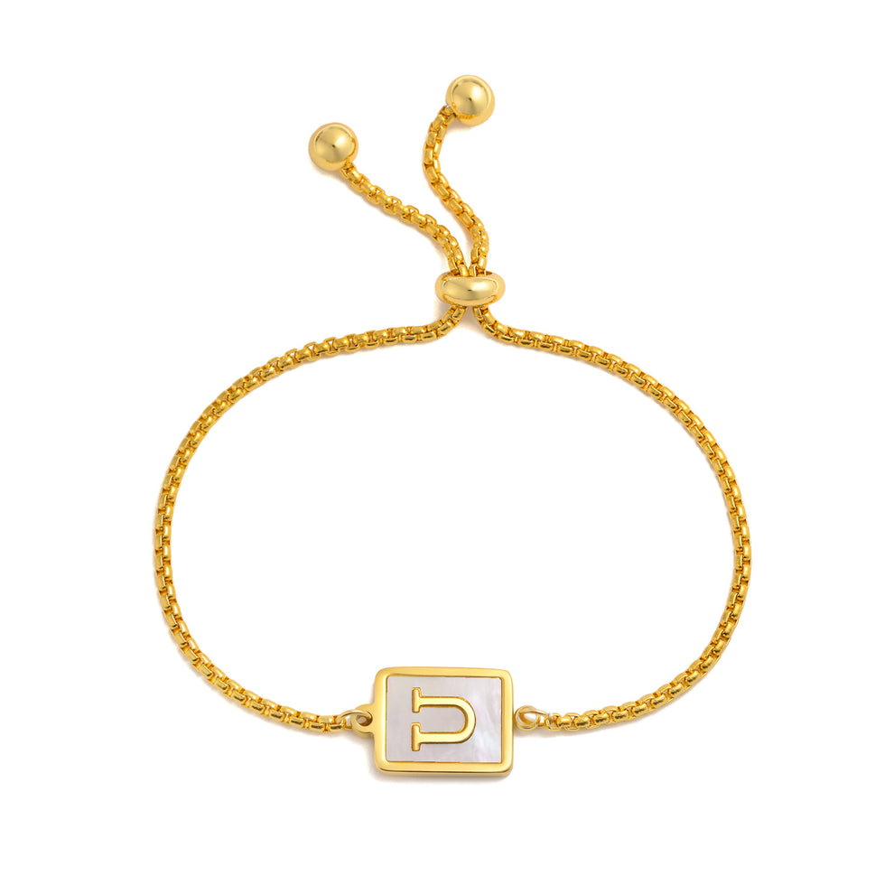 Stainless Steel English Letter Square Gold Bracelet Adjustable 