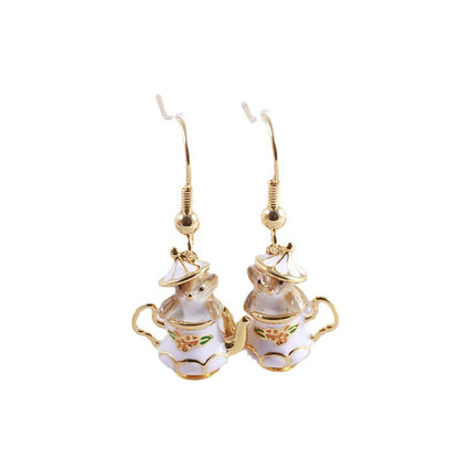 Mouse In a Teapot Hook Dangle Earrings by Enchanted Bounding™