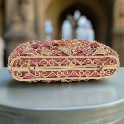 Pink Rose Crystal Inlay Clutch Handbag - Enchanted Bounding™