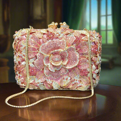 Pink Rose Crystal Inlay Clutch Handbag - Enchanted Bounding™