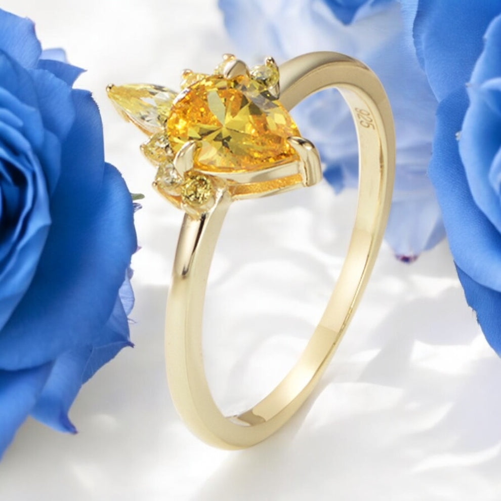 Sterling Silver Gold-tone Citrine Shaded Zircon Gemstone Ring  by Enchanted Bounding™ 