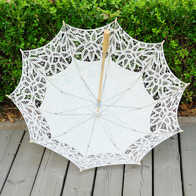 Costume Accessory Embroidered Crocheted Sun Umbrella Wooden Handle by Enchanted Bounding™