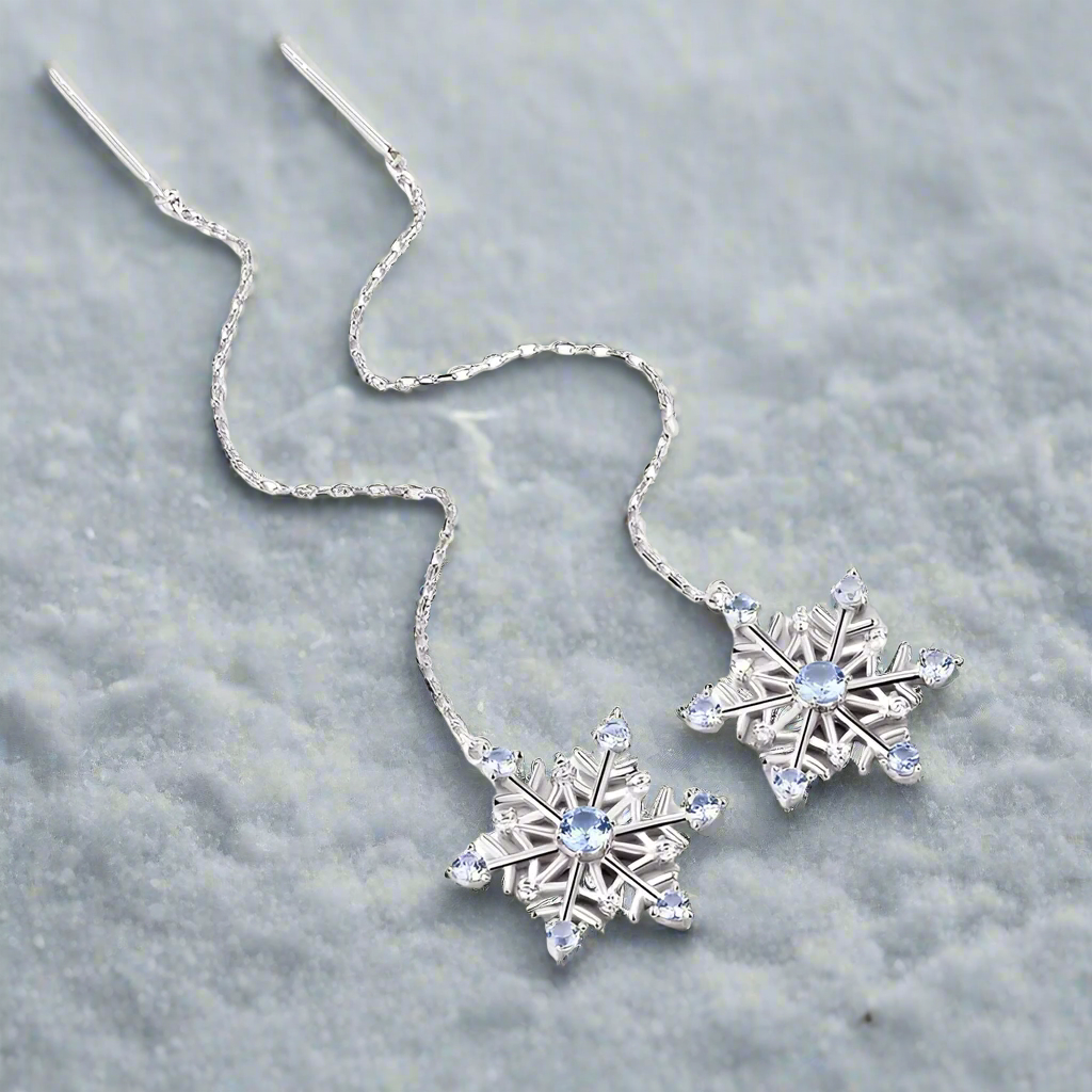 Sterling Silver Snowflake Thread Earrings - Enchanted Bounding™