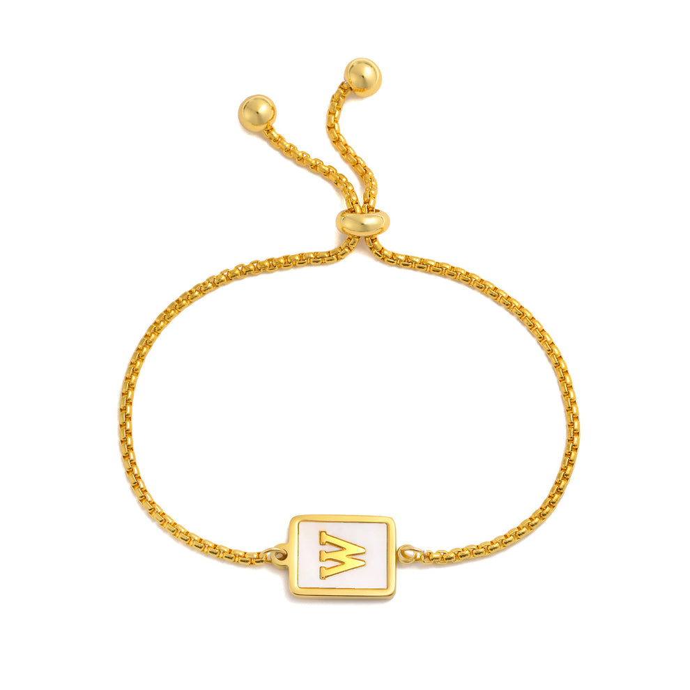Stainless Steel English Letter Square Gold Bracelet Adjustable 