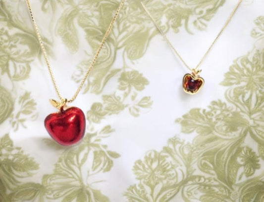 14K Gold Plated Red Apple Red Zircon Gemstone Double-Sided Pendant Necklace - Enchanted Bounding™