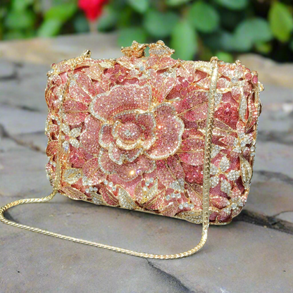 Pink Rose Crystal Inlay Clutch Handbag - Enchanted Bounding™