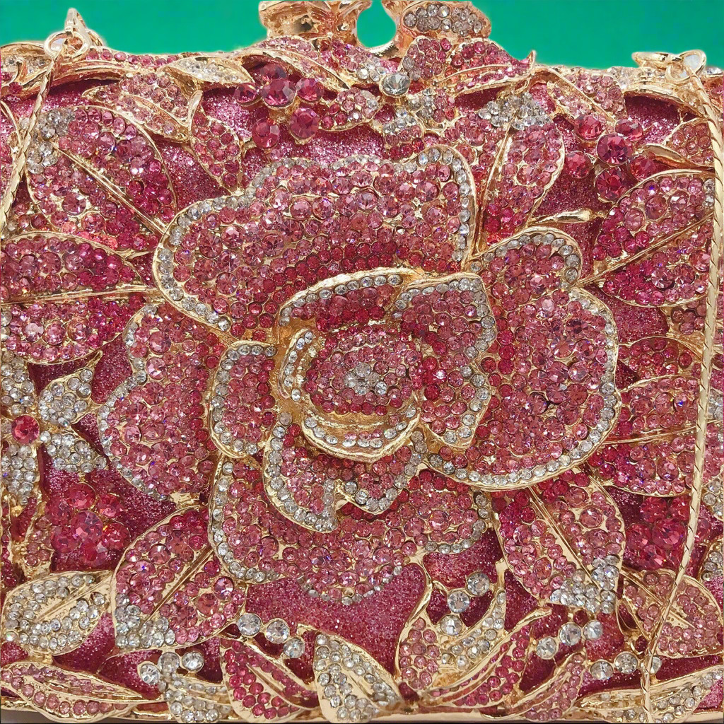 Pink Rose Crystal Inlay Clutch Handbag - Enchanted Bounding™
