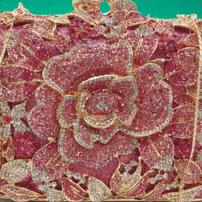 Pink Rose Crystal Inlay Clutch Handbag - Enchanted Bounding™