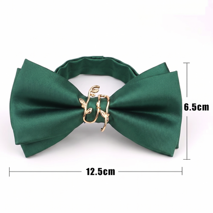 Men's Green & Gold-tone Leave Wrapped Bowtie by Enchanted Bounding™