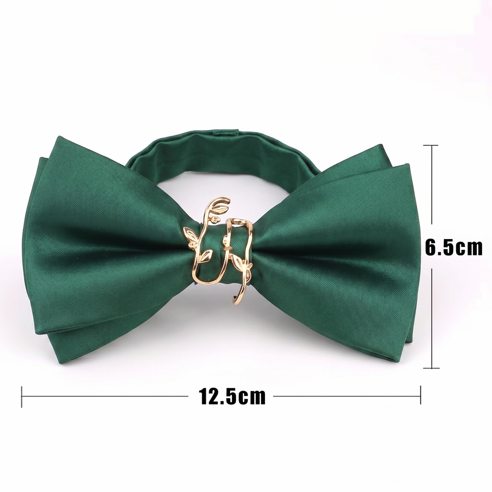 Men's Green & Gold-tone Leave Wrapped Bowtie by Enchanted Bounding™ 