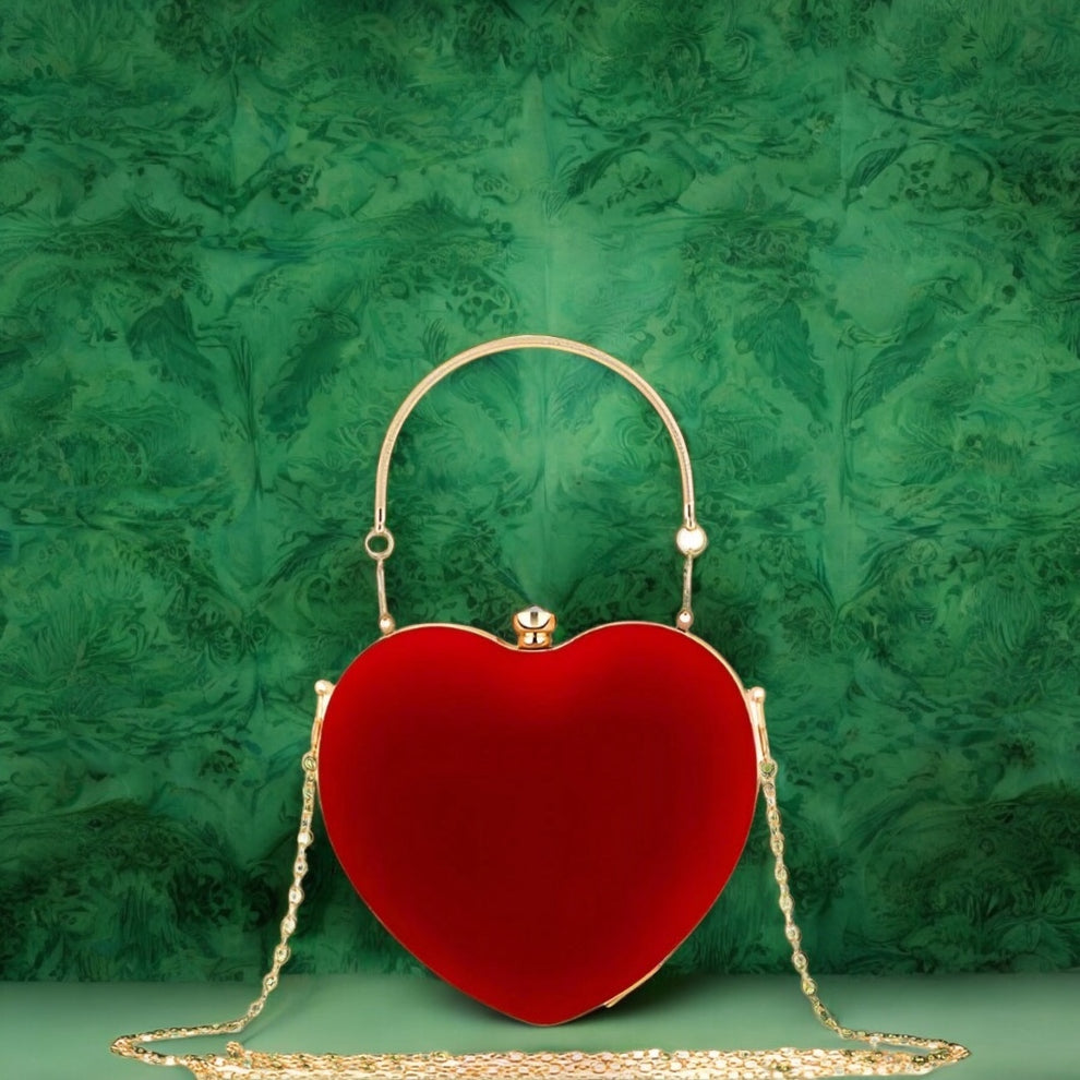Red Velveteen Heart Clutch Handbag by Enchanted Bounding™ 