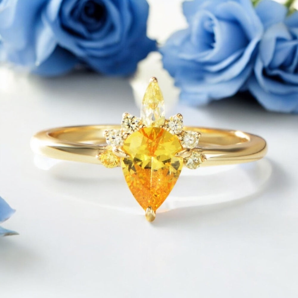 Sterling Silver Gold-tone Citrine Shaded Zircon Gemstone Ring  by Enchanted Bounding™