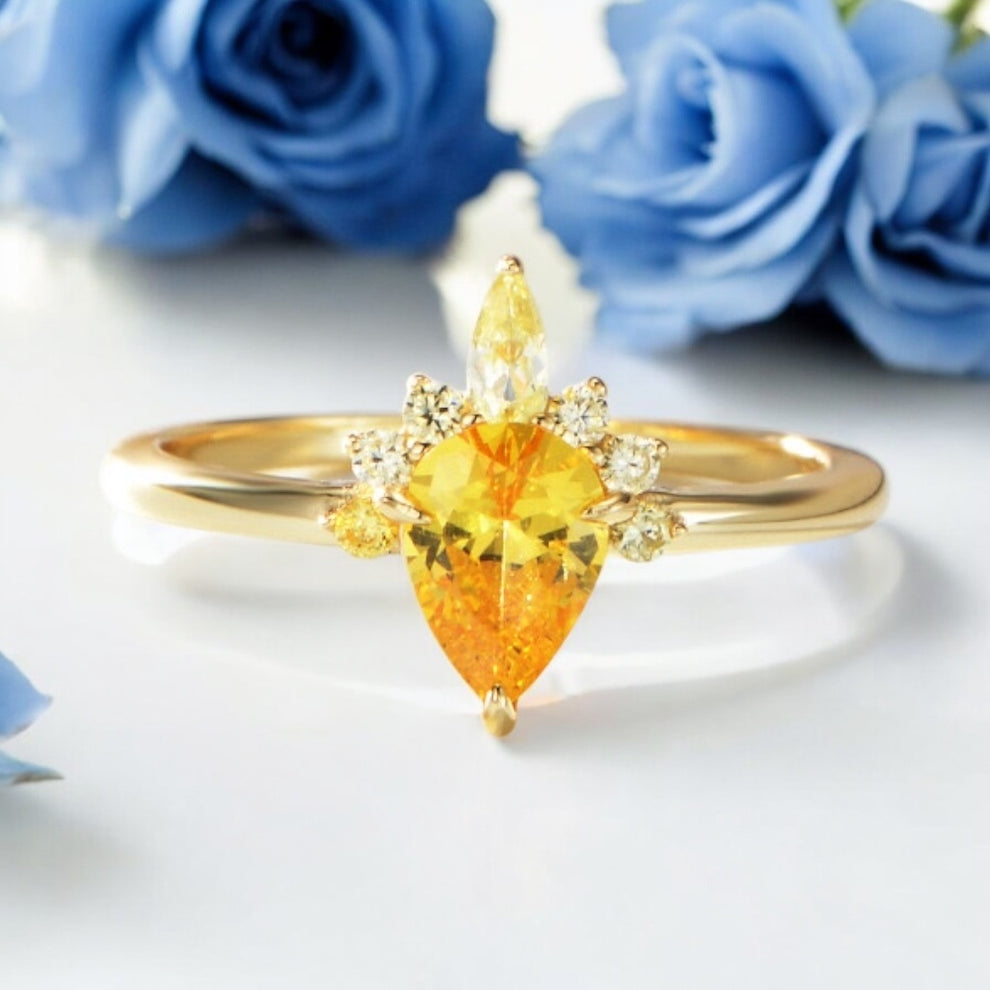 Sterling Silver Gold-tone Citrine Shaded Zircon Gemstone Ring  by Enchanted Bounding™ 