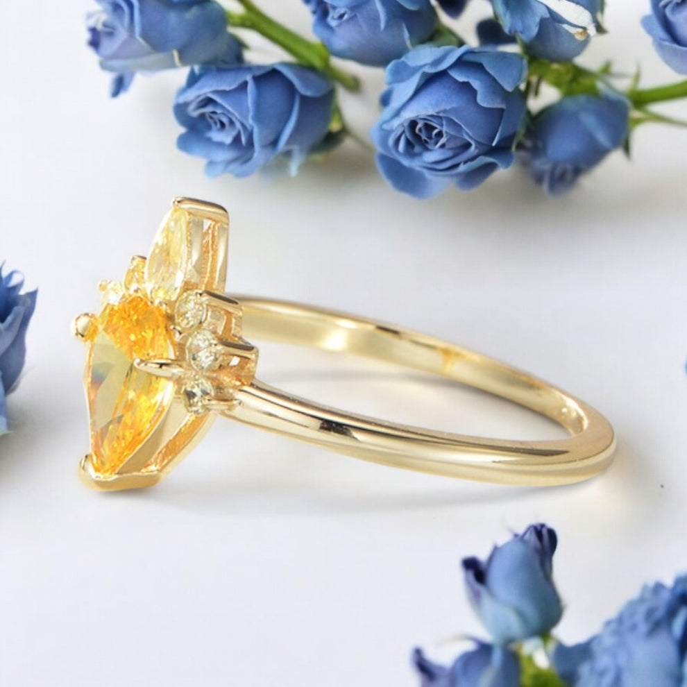 Sterling Silver Gold-tone Citrine Shaded Zircon Gemstone Ring  by Enchanted Bounding™ 
