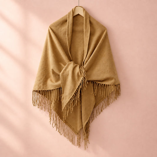 Khaki Fringe Shawl by Enchanted Bounding™
