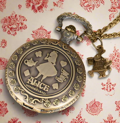 Alice & White Rabbit Gold-tone Pocket Watch by Enchanted Bounding™