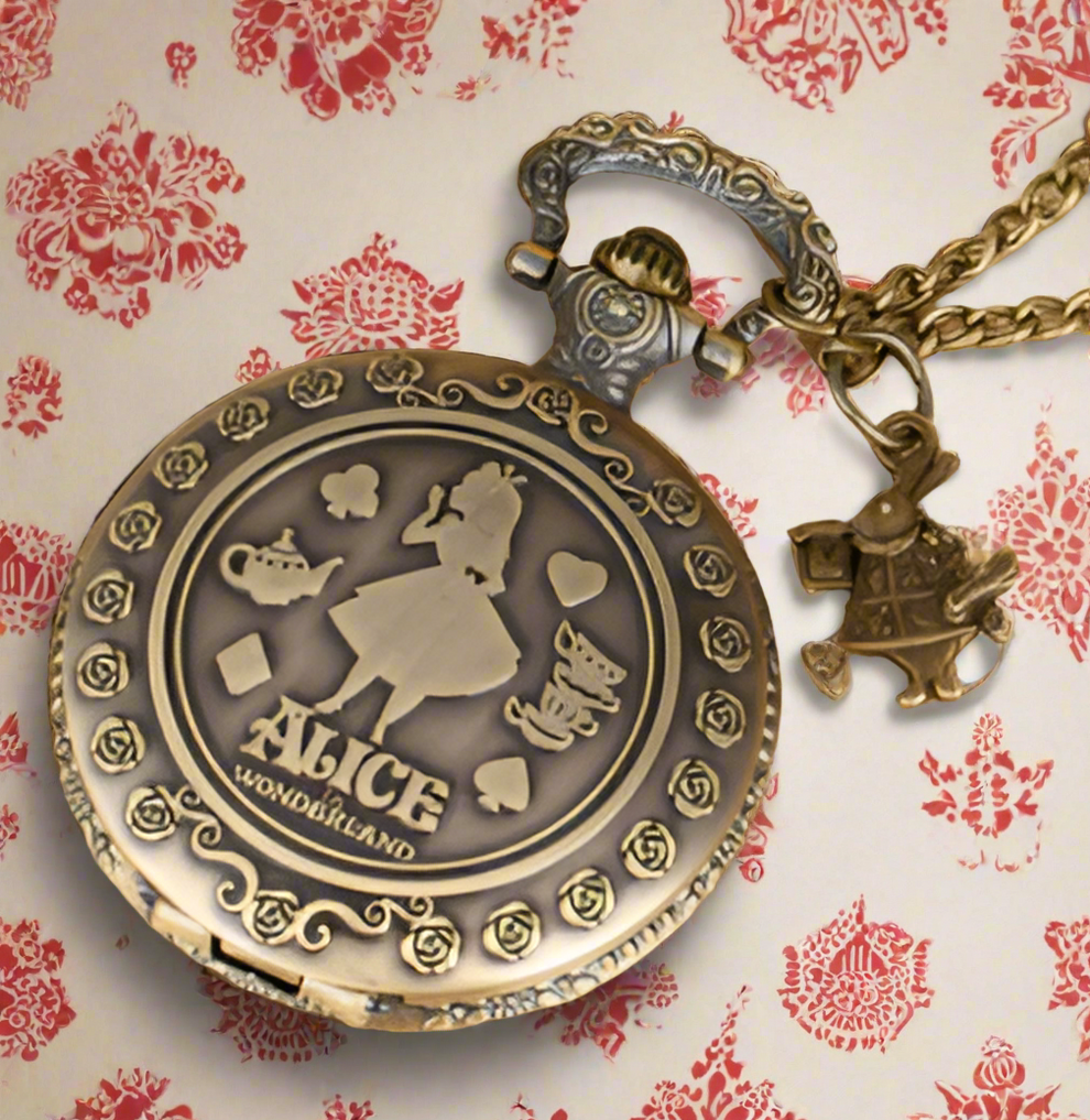 Alice & White Rabbit Gold-tone Pocket Watch by Enchanted Bounding™ 