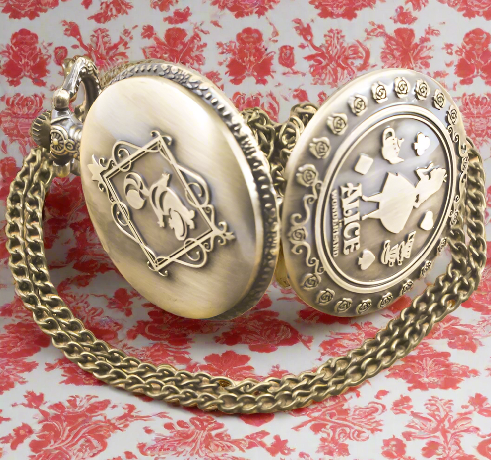 Alice & White Rabbit Gold-tone Pocket Watch by Enchanted Bounding™ 
