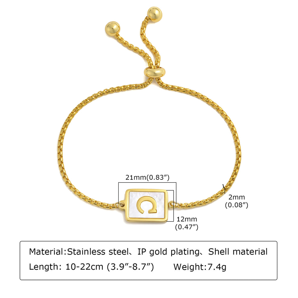 Stainless Steel English Letter Square Gold Bracelet Adjustable 