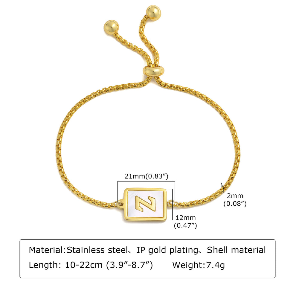 Stainless Steel English Letter Square Gold Bracelet Adjustable 