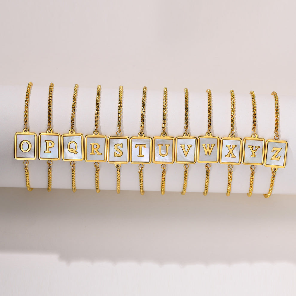 Stainless Steel English Letter Square Gold Bracelet Adjustable 