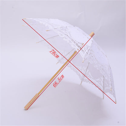 Embroidered Crocheted Sun Umbrella Wooden Handle by Enchanted Bounding™