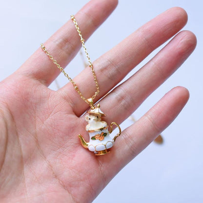 Mouse In a Teapot Hook Dangle Earrings by Enchanted Bounding™