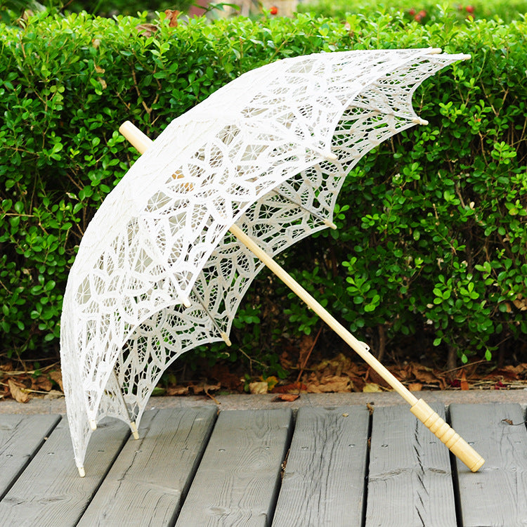 Costume Accessory Embroidered Crocheted Sun Umbrella Wooden Handle by Enchanted Bounding™ 