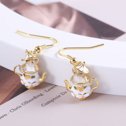 Mouse In a Teapot Hook Dangle Earrings by Enchanted Bounding™