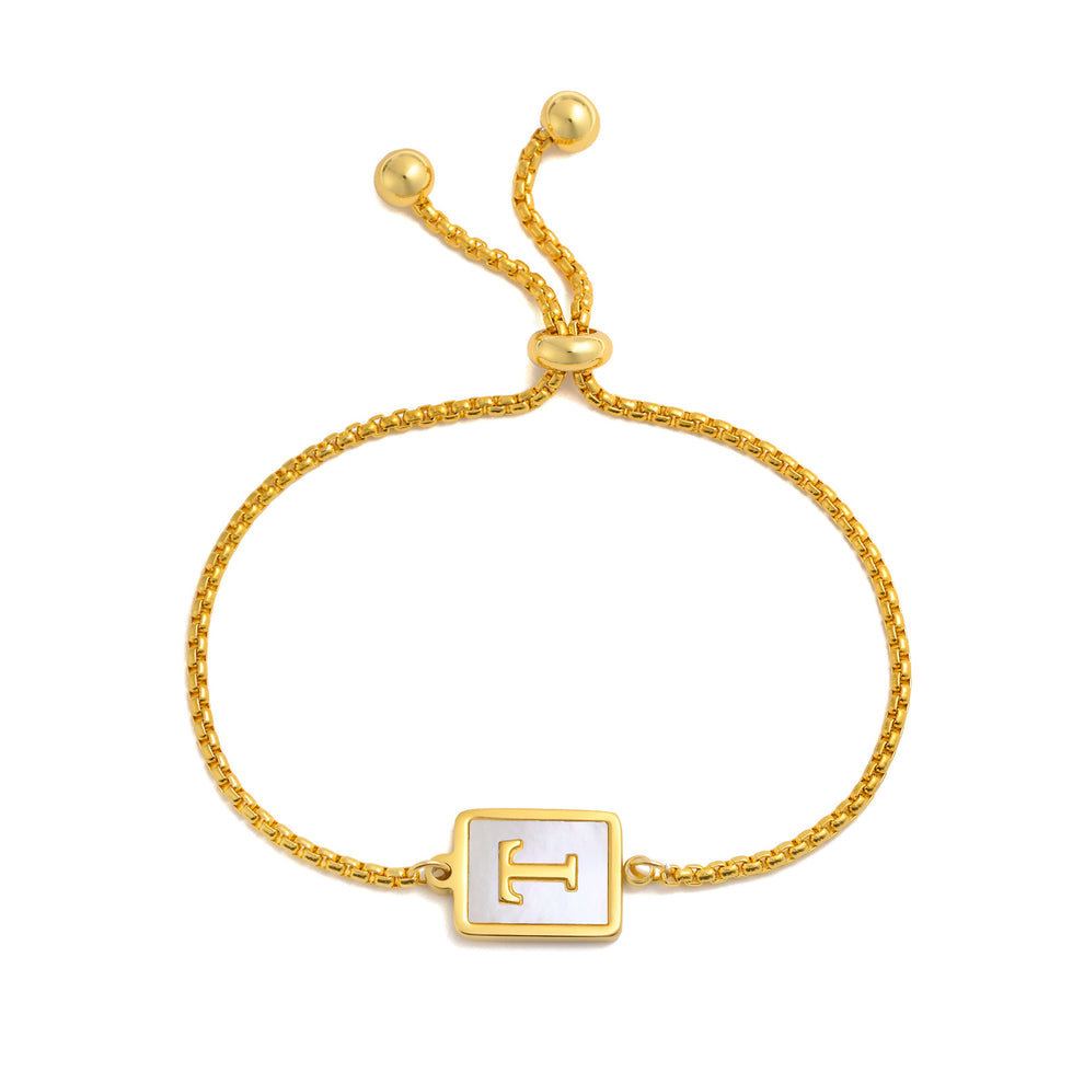Stainless Steel English Letter Square Gold Bracelet Adjustable 
