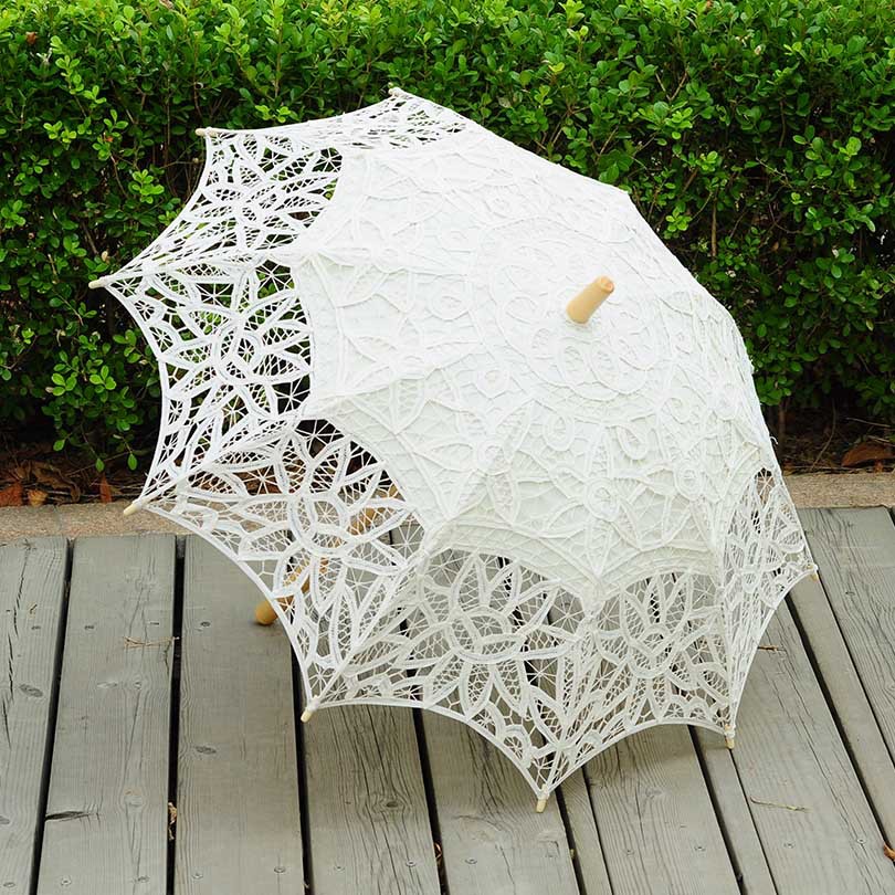 Costume Accessory Embroidered Crocheted Sun Umbrella Wooden Handle by Enchanted Bounding™