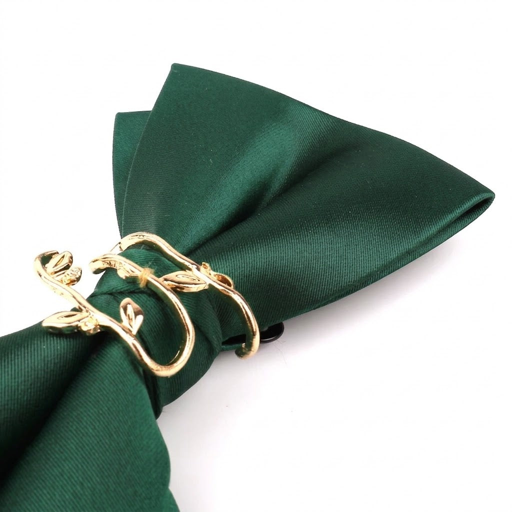 Men's Green & Gold-tone Leave Wrapped Bowtie by Enchanted Bounding™