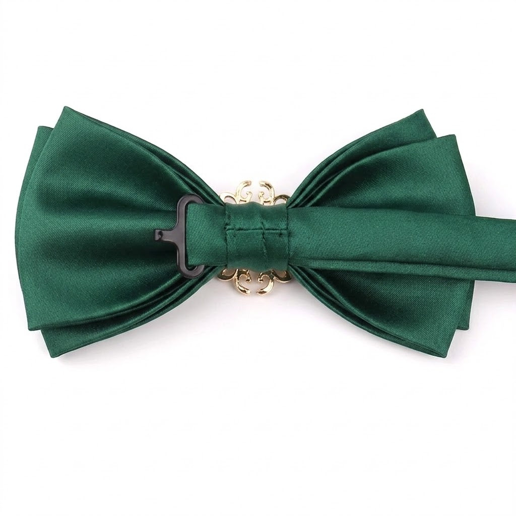 Men's Green & Gold-tone Leave Wrapped Bowtie by Enchanted Bounding™