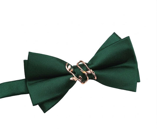 Men's Green & Gold-tone Leave Wrapped Bowtie by Enchanted Bounding™